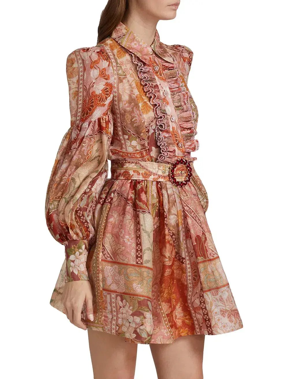 Zimmermann Kaleidoscope Tuxedo Frill Mini Dress Red Swirl Floral Size 0/Au 8 photo 2