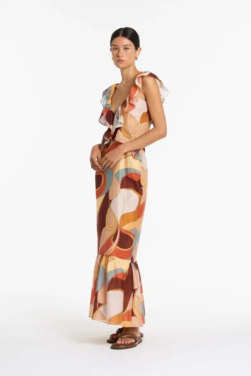 Sir The Label Vista Frill Midi Dress Multi Size 8 photo 2
