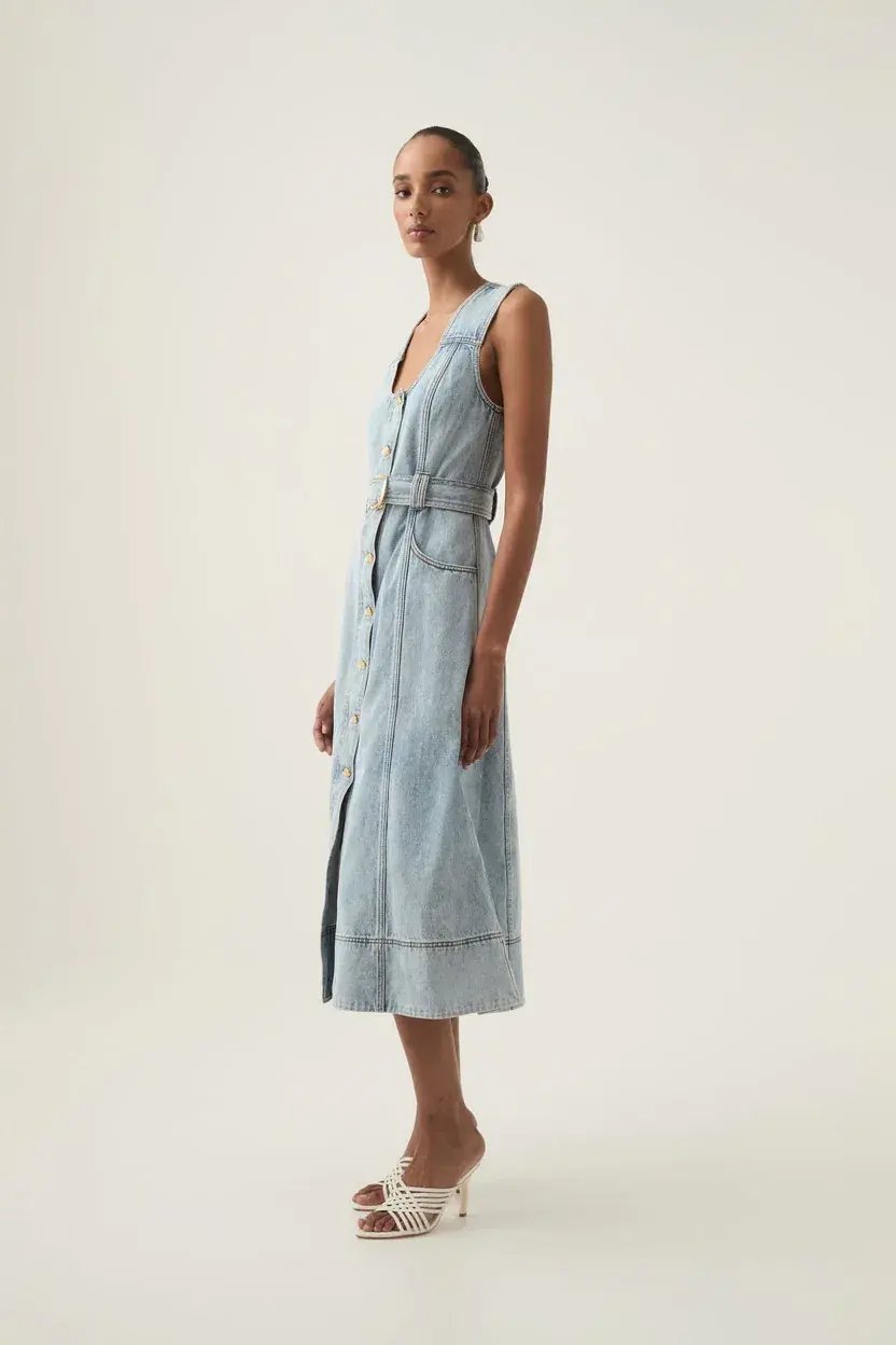 Aje Aura Denim Midi Dress Size 8 photo 2