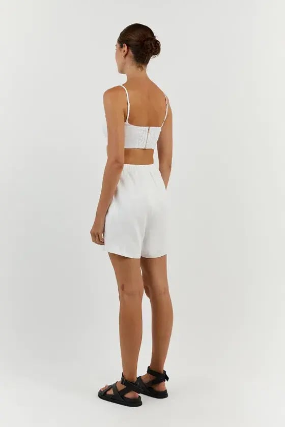 DISSH Aisle Linen Tier Long Skirt and Vienna Linen Curved Crop Top Set White Size 6 AU photo 7