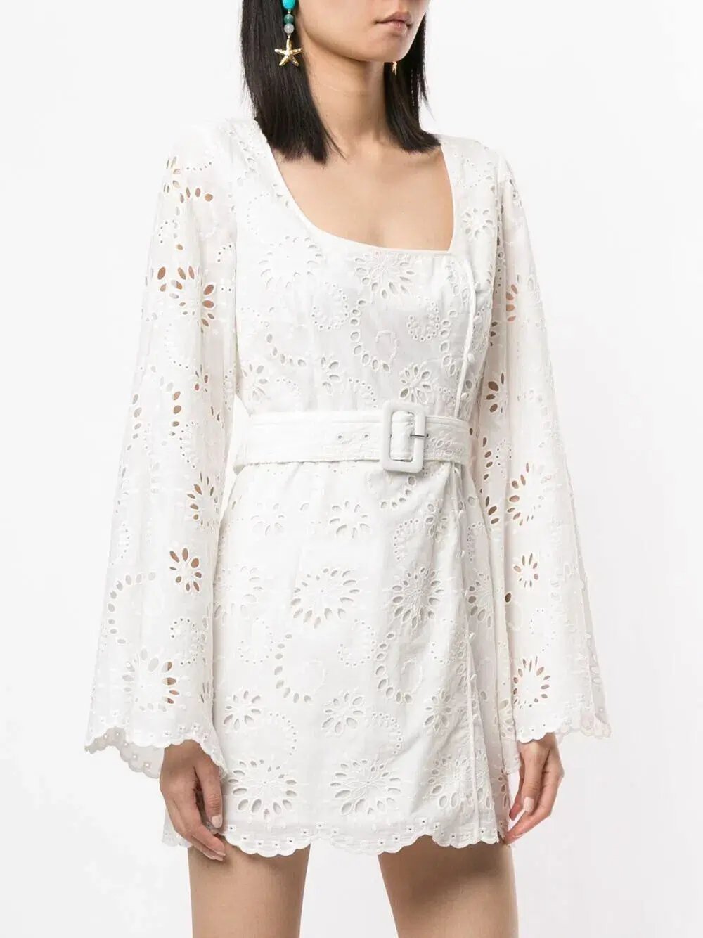 Alice McCall Obscurity Broderie Anglaise Bell Sleeve Belted Mini Dress White Size 8 photo 2
