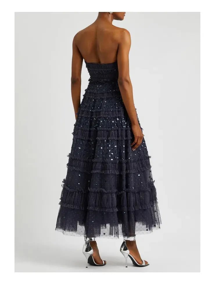 Needle and Thread Strapless Dot Shimmer Gown Black 12 photo 3
