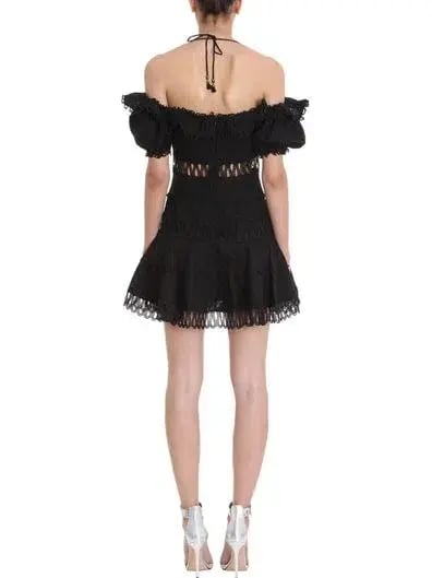 Zimmermann Melody Off Shoulder Linen And Cotton Blend Mini Dress Black Size 1 / AU 10 photo 3