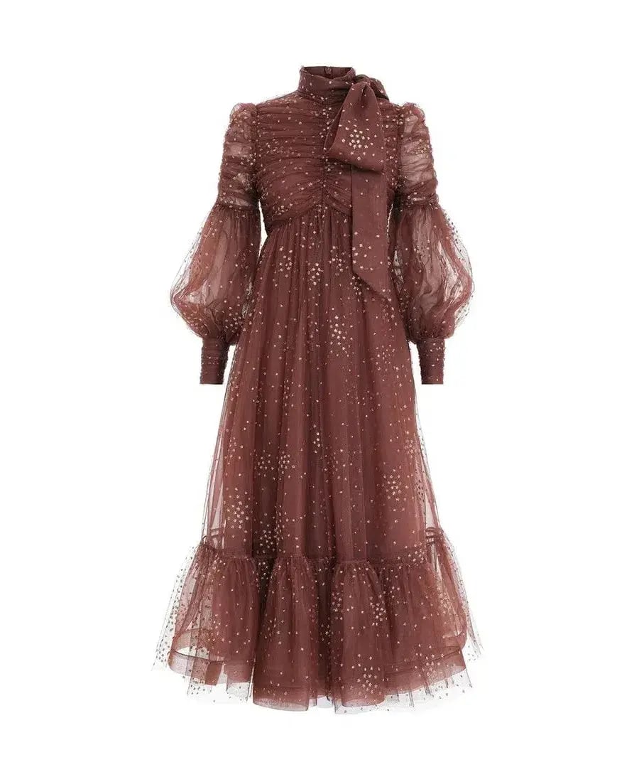 Zimmermann Tempo Ruched Glitter Tulle Gown Brown Size 2/ AU 12 photo 5