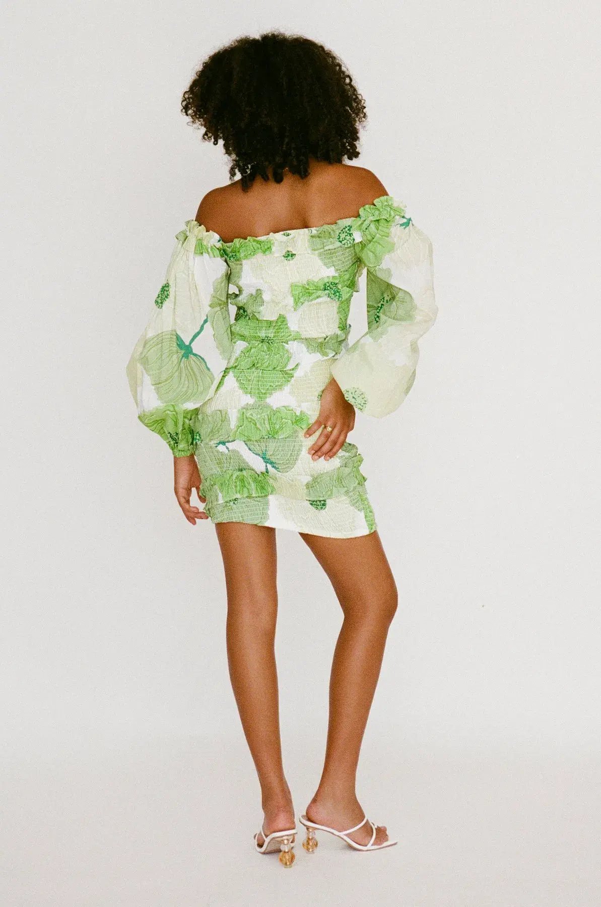 Sabo Skirt Berlyn Shirred Mini Dress Green Floral Size XL / AU 14 photo 2