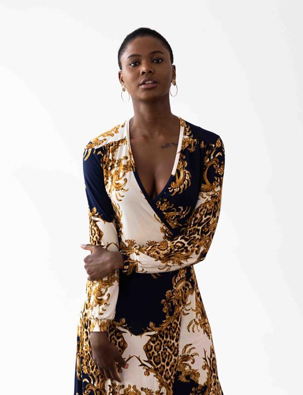 Mónica The Label Baroque Print Wrap Dress Size 12 photo 5