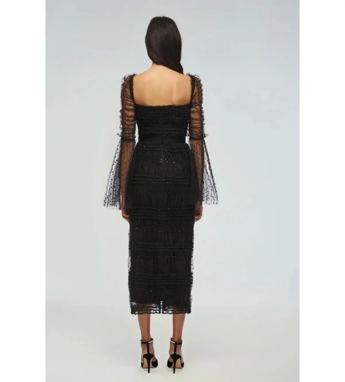 Self-Portrait Sequin Dot Mesh Midi Dress Black Size 10 photo 5