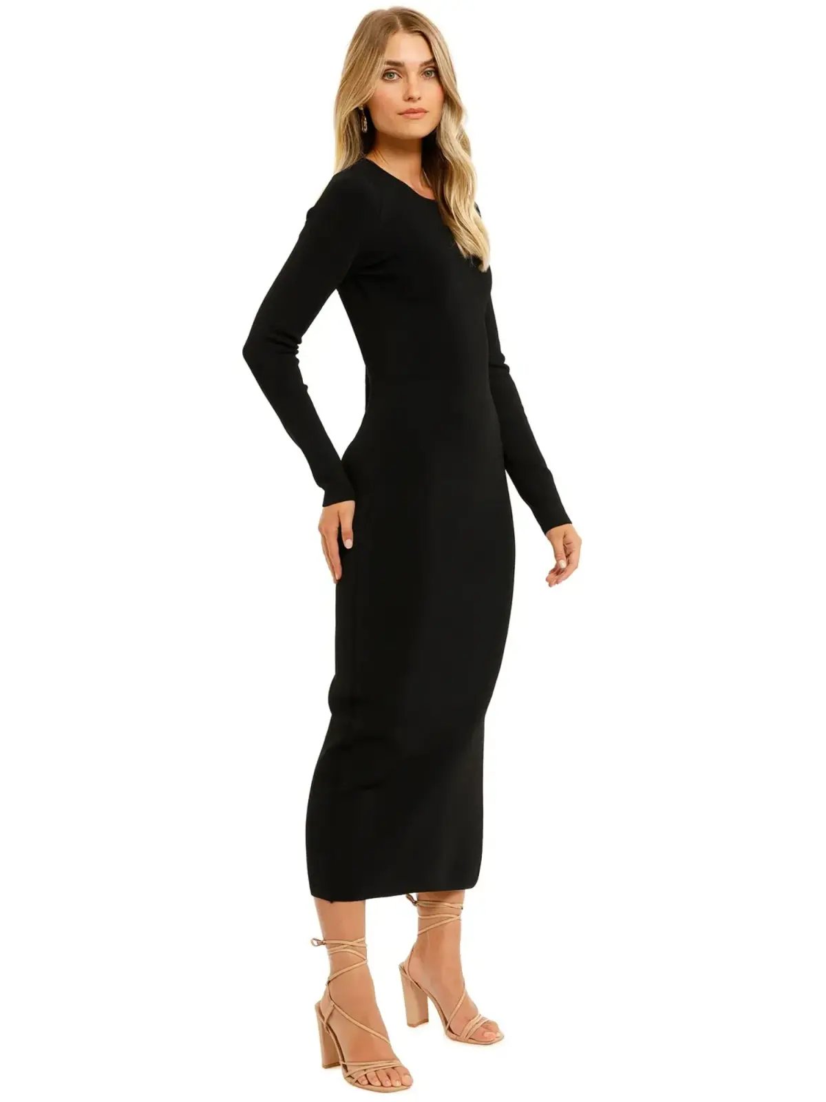 Shona Joy Long Sleeve Backless Midi Dress in Black Size AU 12 photo 2
