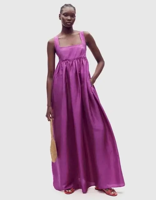 OROTON Strappy Open Back Poplin Maxi Sundress in Magenta Size 10 photo 3