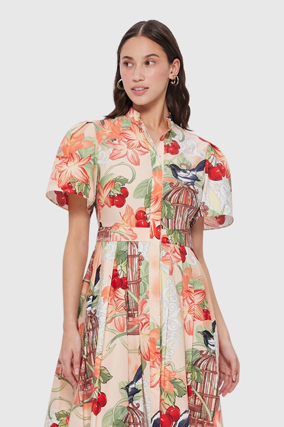 LEO LIN BIANCA SHORT SLEEVE MIDI DRESS - AZALEA PRINT IN FORTUNE photo 2