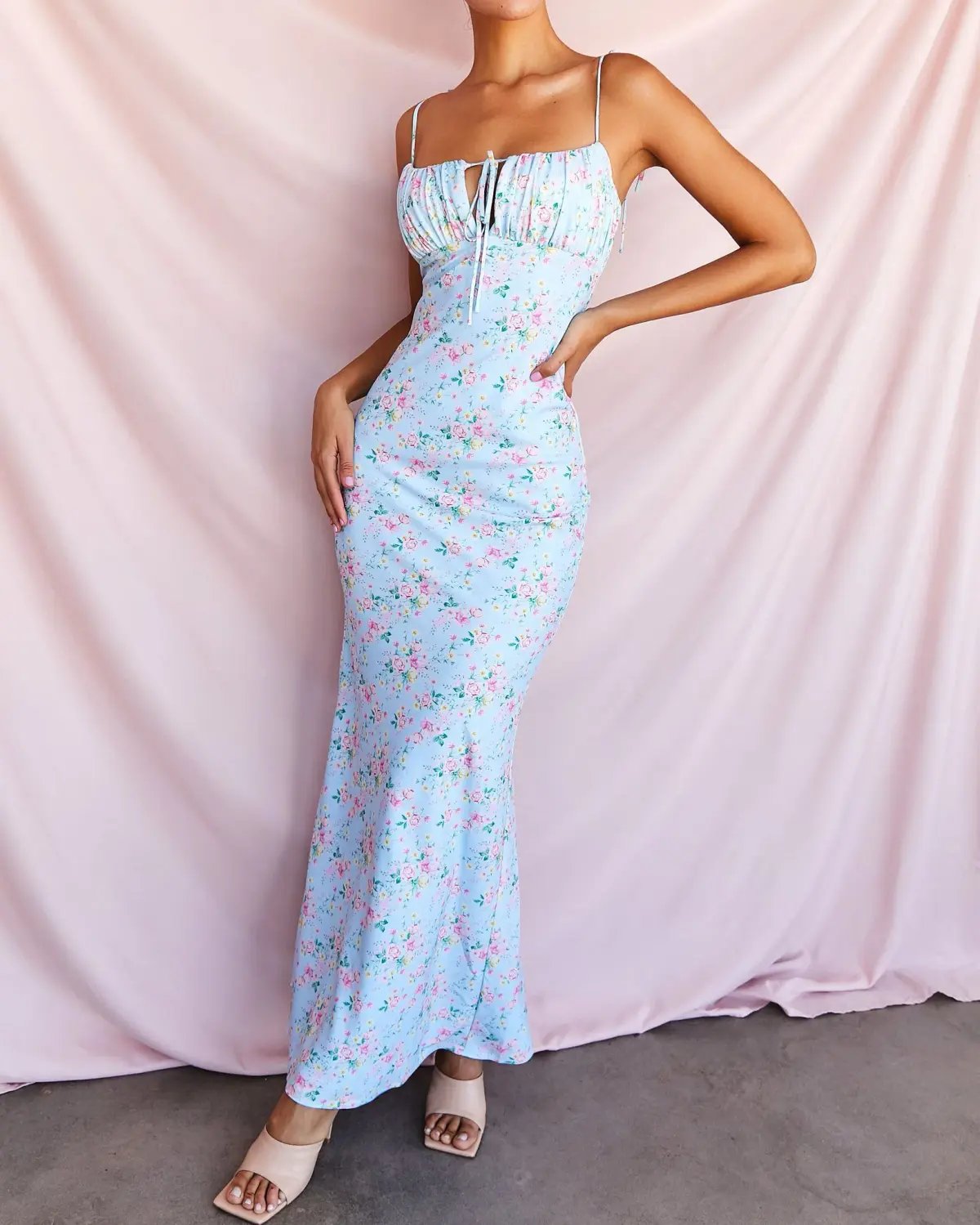 House Of CB Raphael Summer Maxi Dress Pale Blue Floral Size S / Au 8 photo 3
