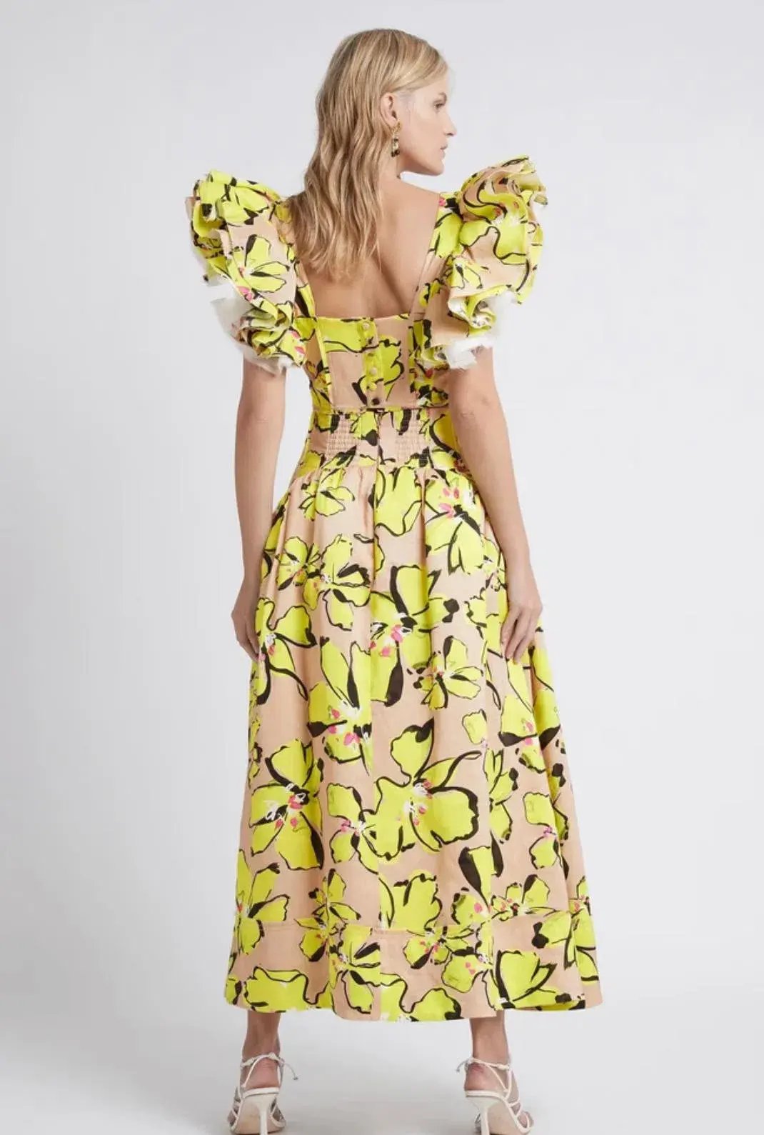 Aje Pelicano Citrus Bloom Midi Skirt and Frill Cropped Top Set Print Size 8 photo 4