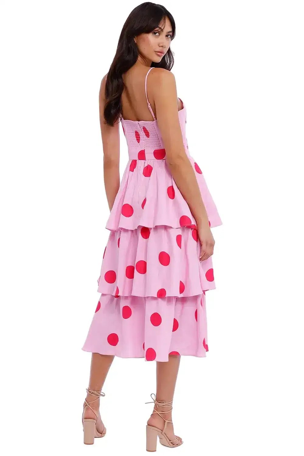 Rebecca Vallance Dalia Midi Dress Pink Polka Dot Pink Print Size 14 photo 3