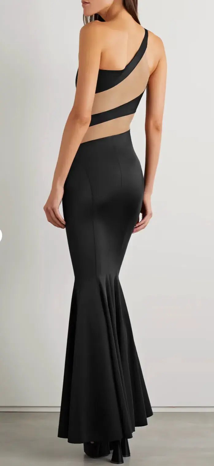 Norma Kamali Snake One-Shoulder Mesh-Paneled Stretch-Jersey Gown Black Size xxs photo 5