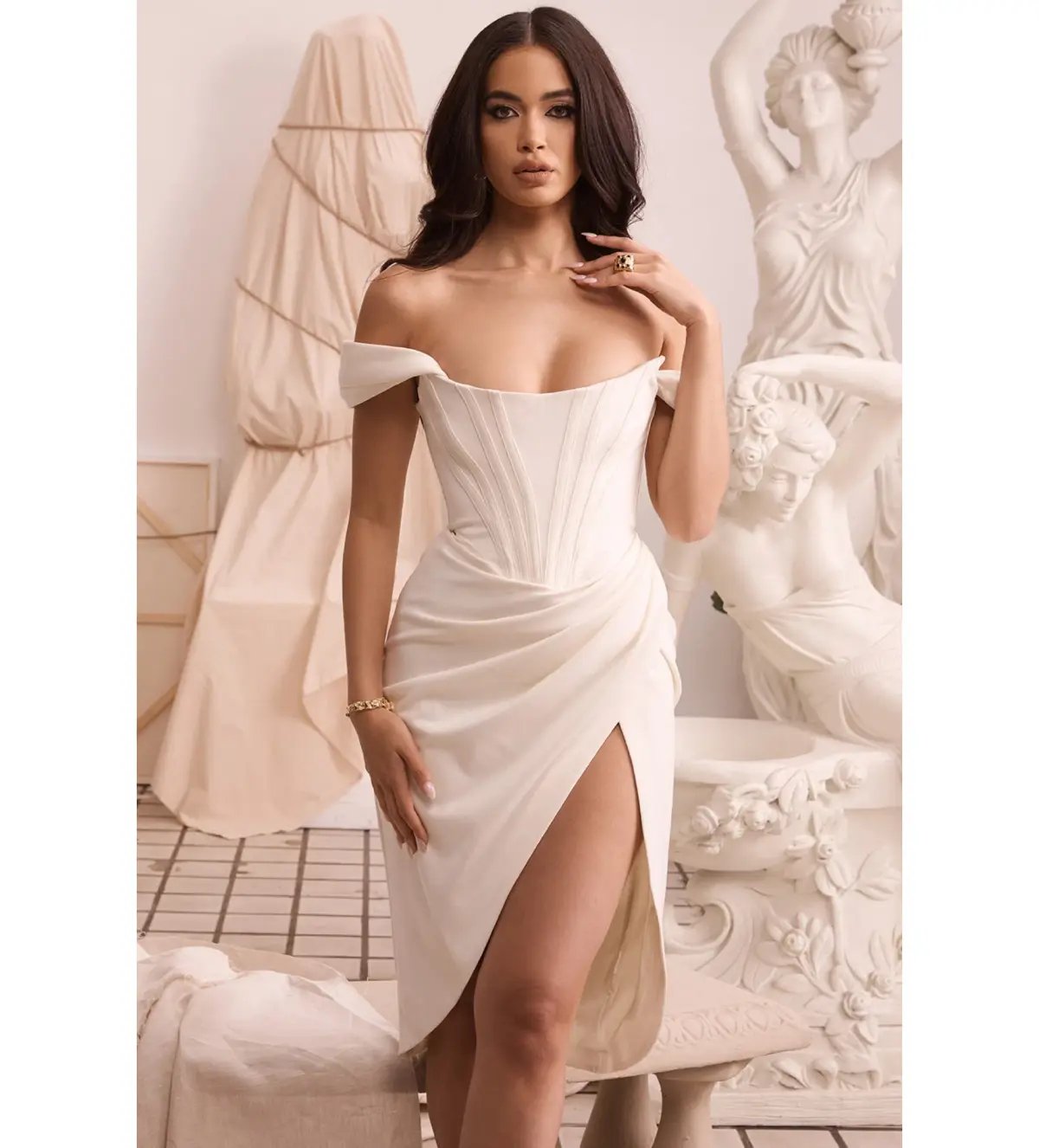 House Of CB Loretta Midi Dress Ivory Size 8/XS photo 2