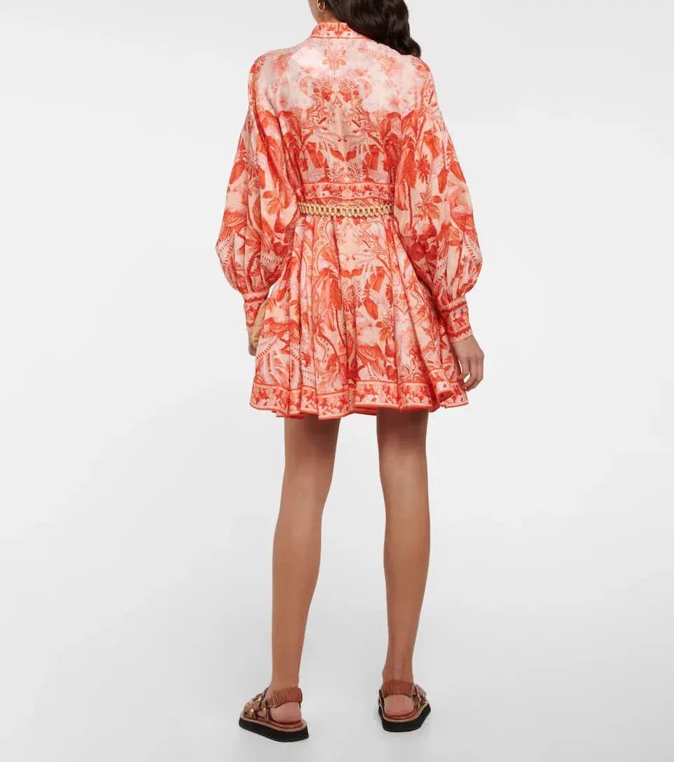 Zimmermann Lyre Billow Sleeve Mini Dress  Red Palm Size 1/Au 10 photo 2
