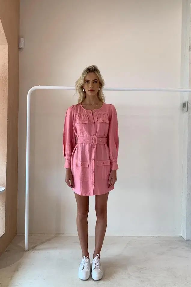 Steele Geneva Detailed Button Up Dress Pink Size L photo 6