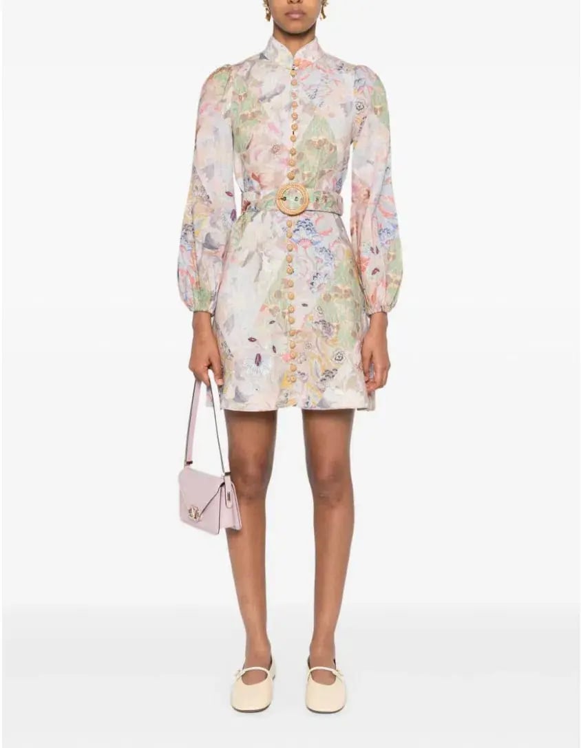 Zimmermann Illustration Belted Mini Dress in Multi Floral Diamond Size 1 / AU 10 photo 3