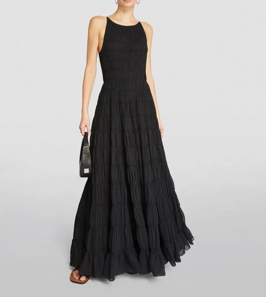 Aje Rosewood Chiffon Tiered Gown Black Size 10 photo 2
