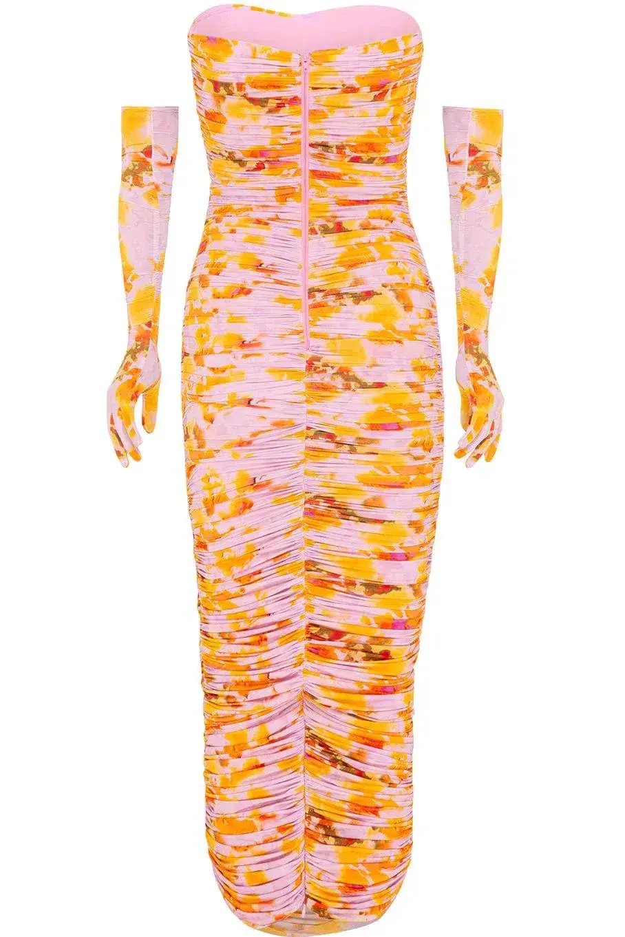 Alex Perry Parton Ruched Strapless Midi Dress with Gloves Multi Size 6AU photo 5