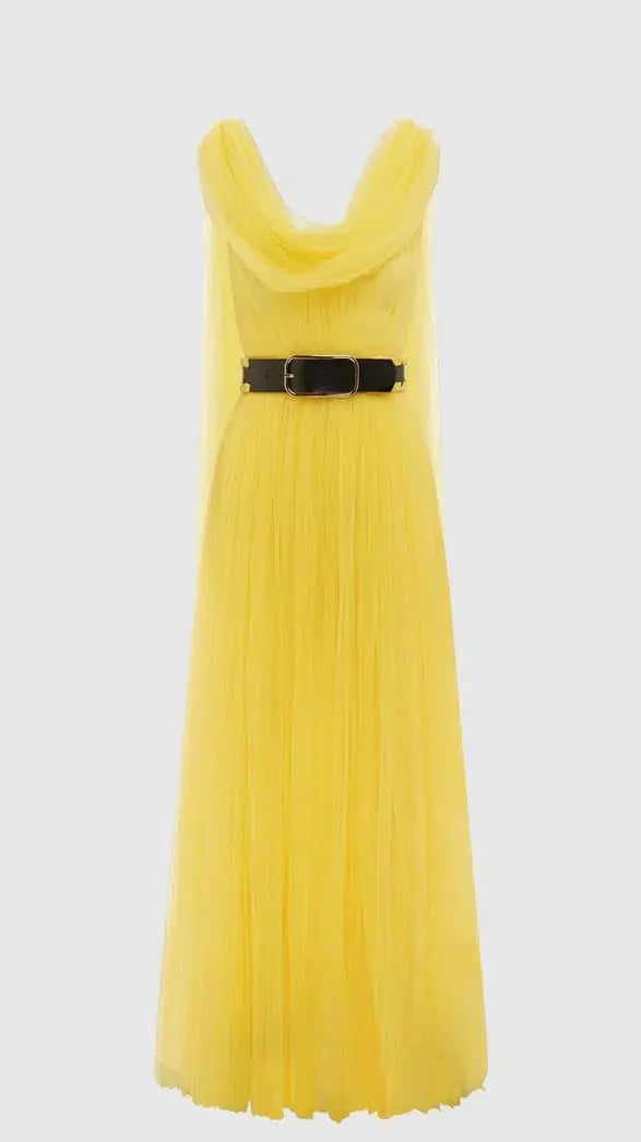 Leo Lin Juno Draped Floor Length Dress Yellow Size AU 12 photo 5