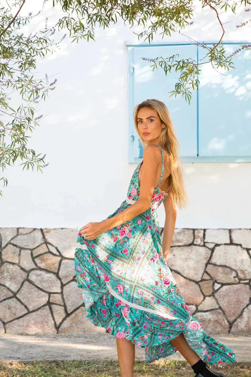 Spell Turquoise Babushka Midi Dress Size S/AU 8 photo 4