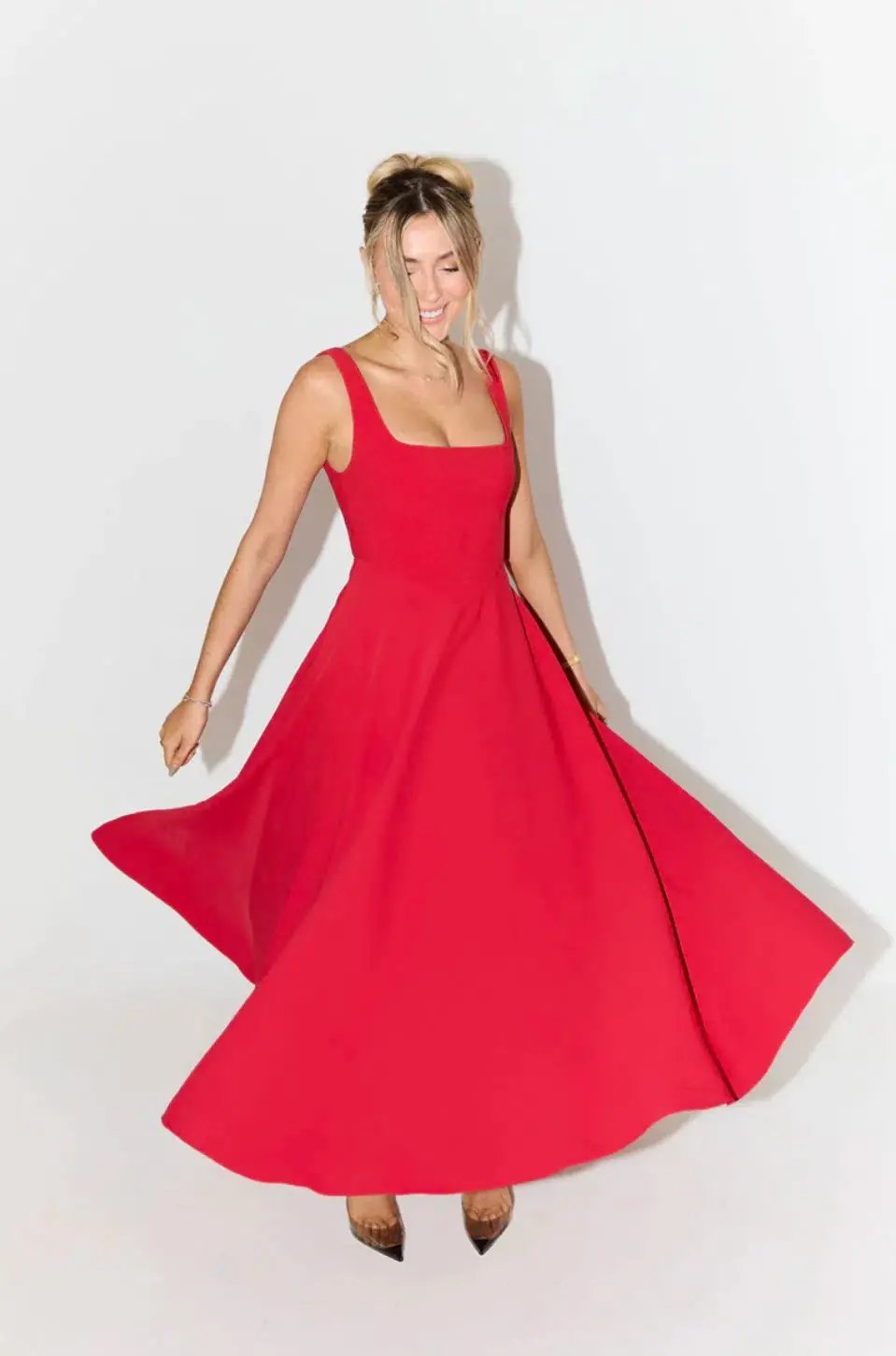Odd Muse The Ultimate Muse High Waist Square Neck Midi Dress Red Size 10 photo 2