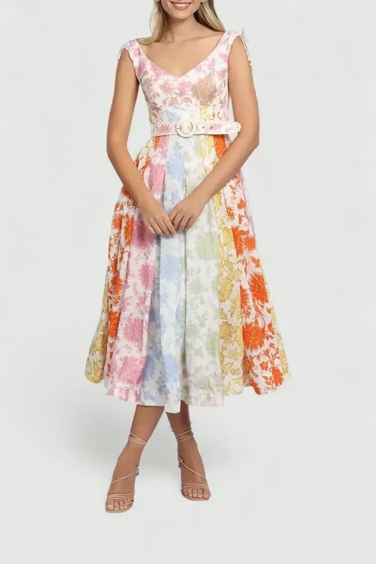 Zimmermann Postcard Spliced Midi Dress Multi Print Size 10 AU photo 2