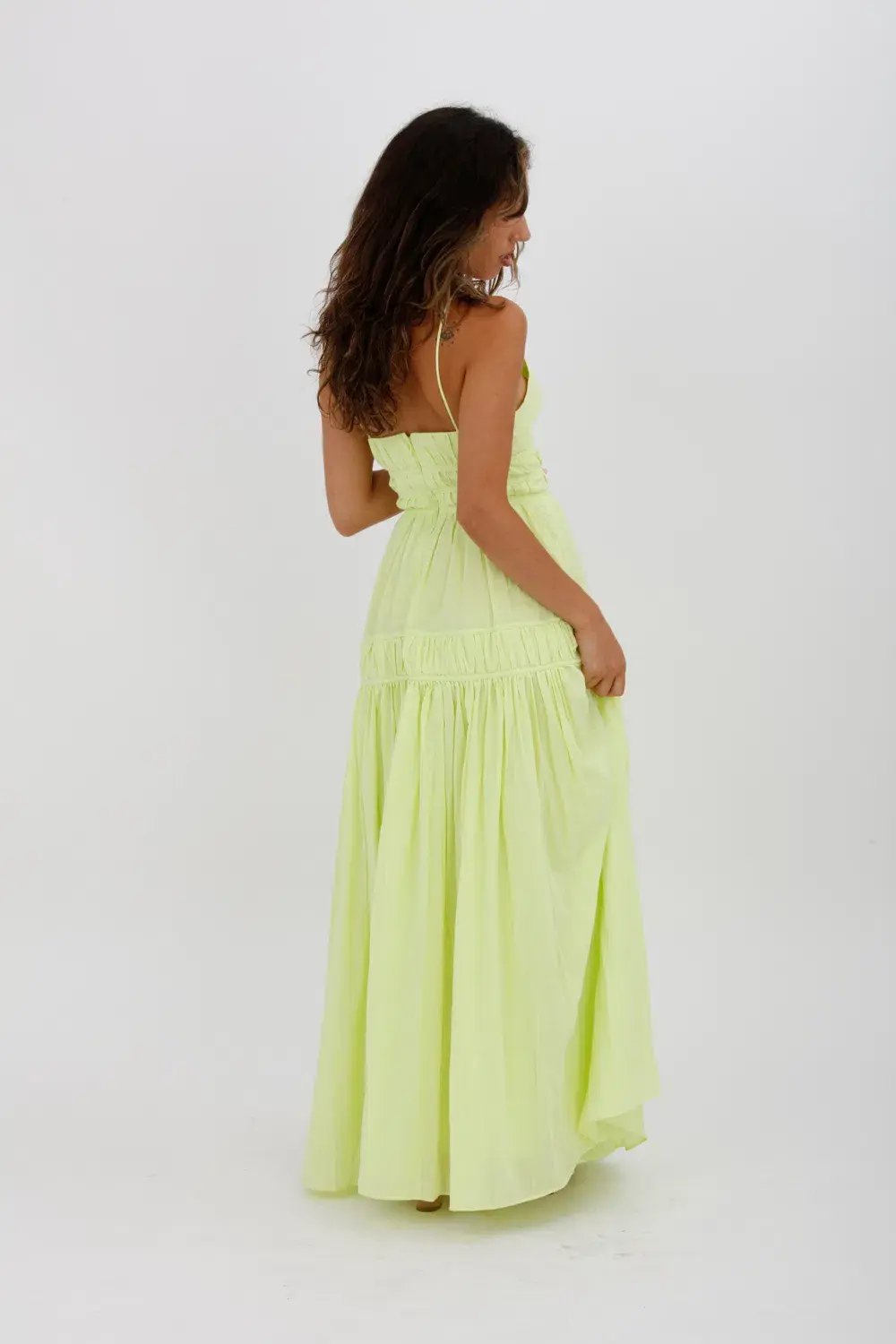 Aje Grace Tiered Midi Dress Pastel Yellow Green Size 10 photo 9