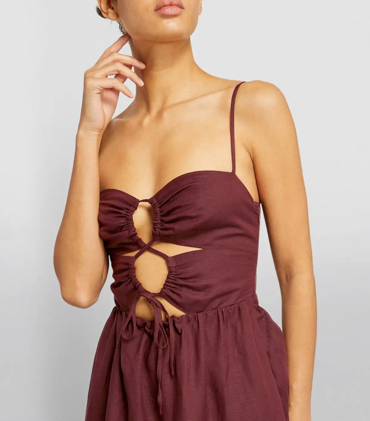 Shona Joy Rubi Lace Up Mini Dress in Cocoa Brown Size 10 photo 5