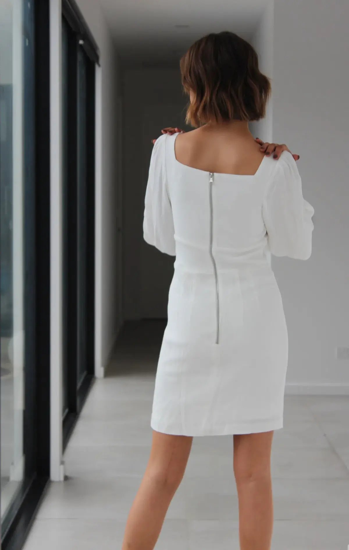 By Johnny Mia Cuff Sleeve Dress White Size 8 photo 3