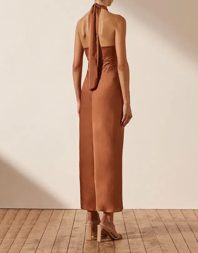 Shona Joy Luxe Halter Midi Dress Mocha Size 12 photo 3