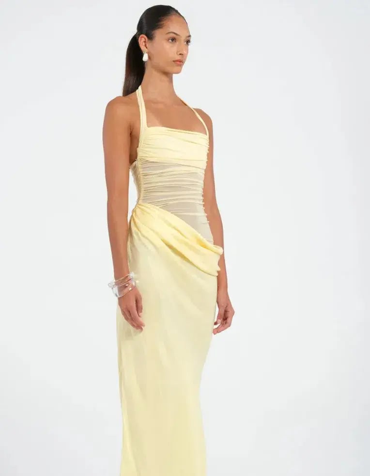 Benni Gina Halter Maxi Dress in Butter Yellow Size 6 photo 2