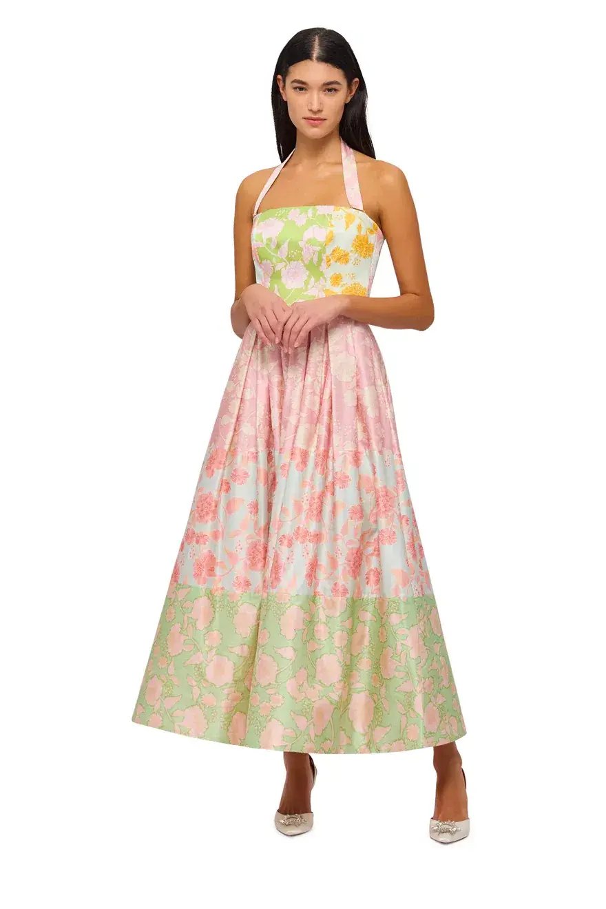 Leo Lin Ana Halterneck Midi Dress Anamone Splice Print Size 12 photo 3