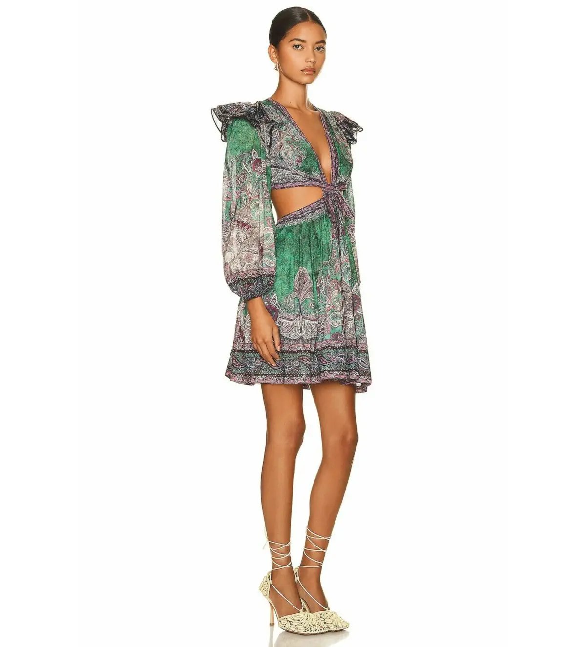Zimmermann Anneke Ruffle Mini Dress Teal Paisley Size 0P/AU 6P photo 3