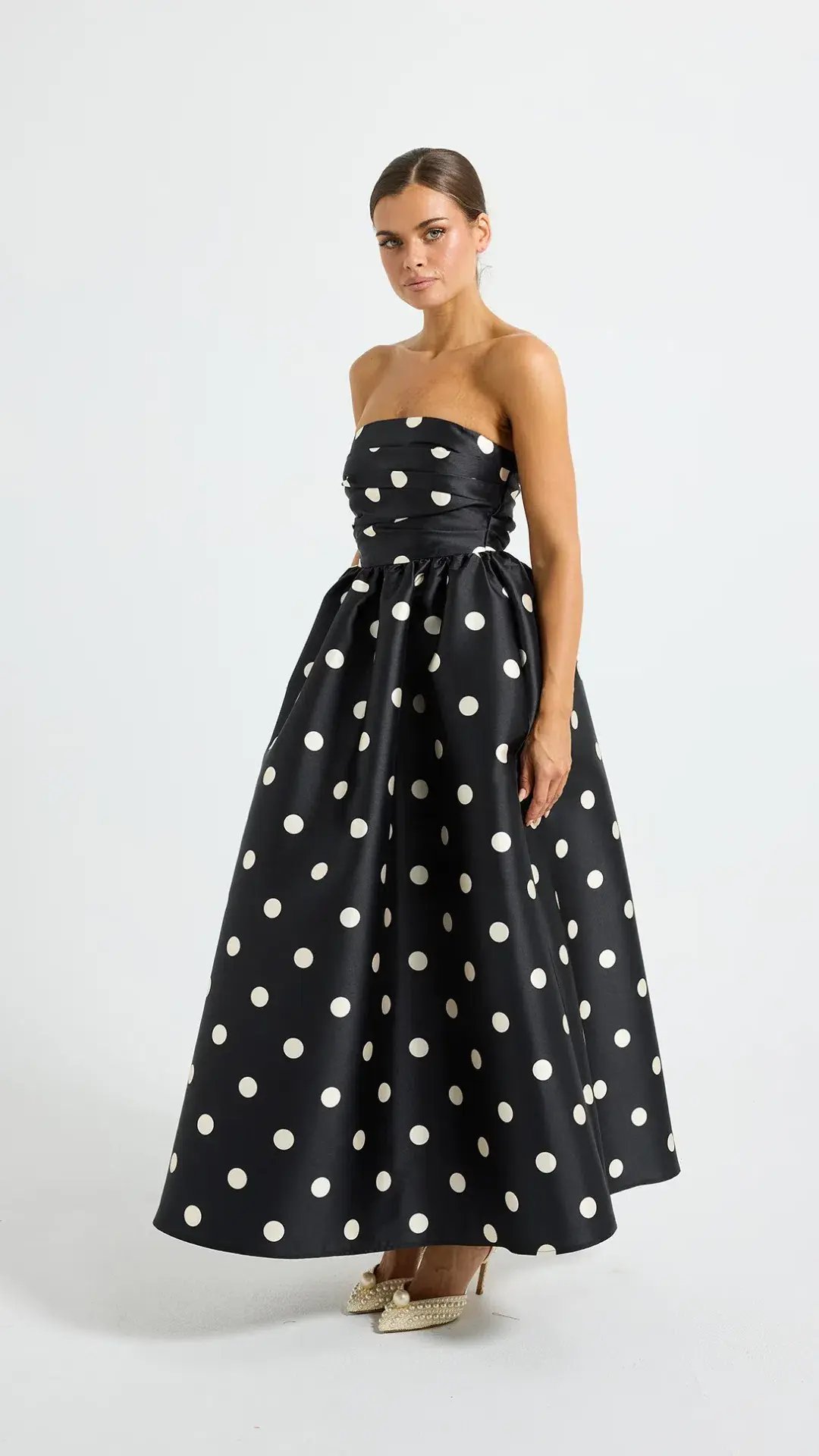 Pasduchas Dottie Strapless Midi Dress Size 10 in Black/Cream photo 3