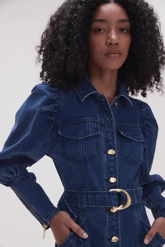Aje May Denim Long Sleeve Dress Dark Indigo Size AU 16 photo 2