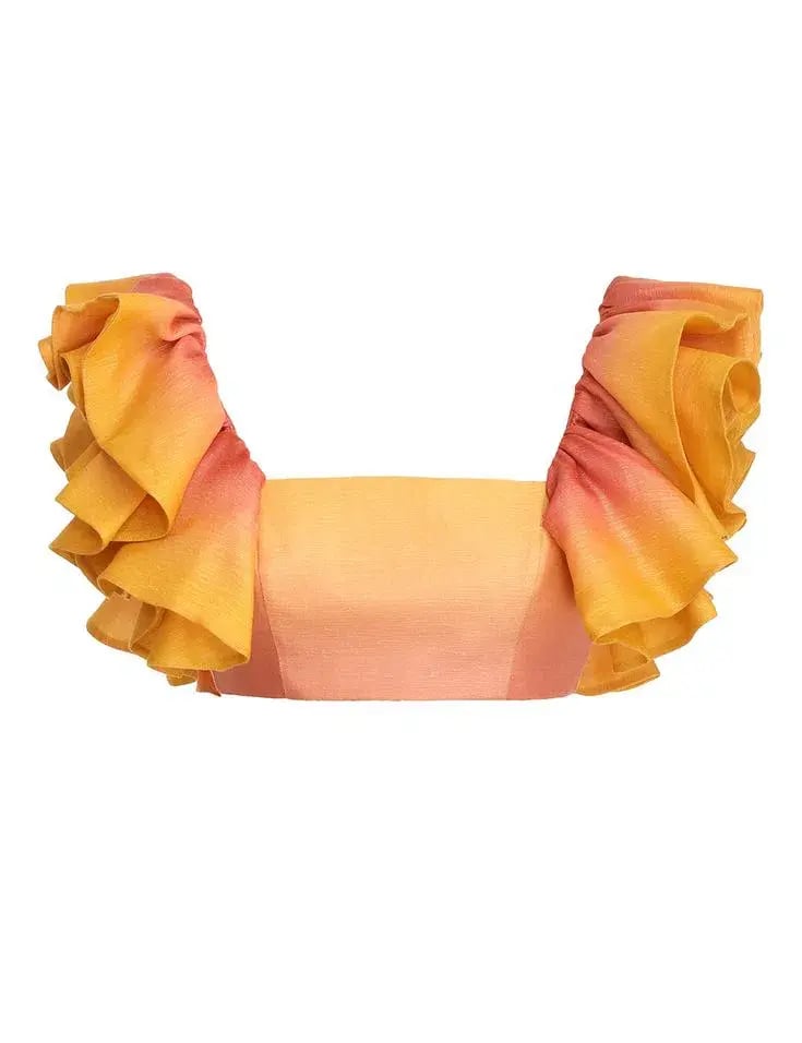Zimmermann Postcard Ruffle Bodice and Maxi Skirt Set Ombre Sunshine Size 12 photo 2