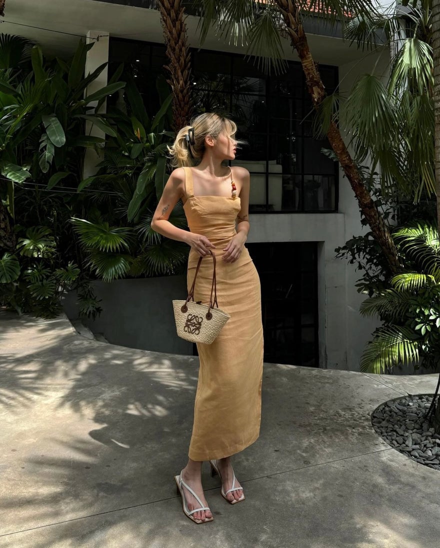 Sir The Label Antonia Beaded Midi Dress | Light Tan photo 3