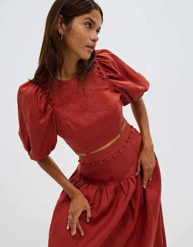 Aere Button Detail Maxi Dress Rust Size 8 photo 4