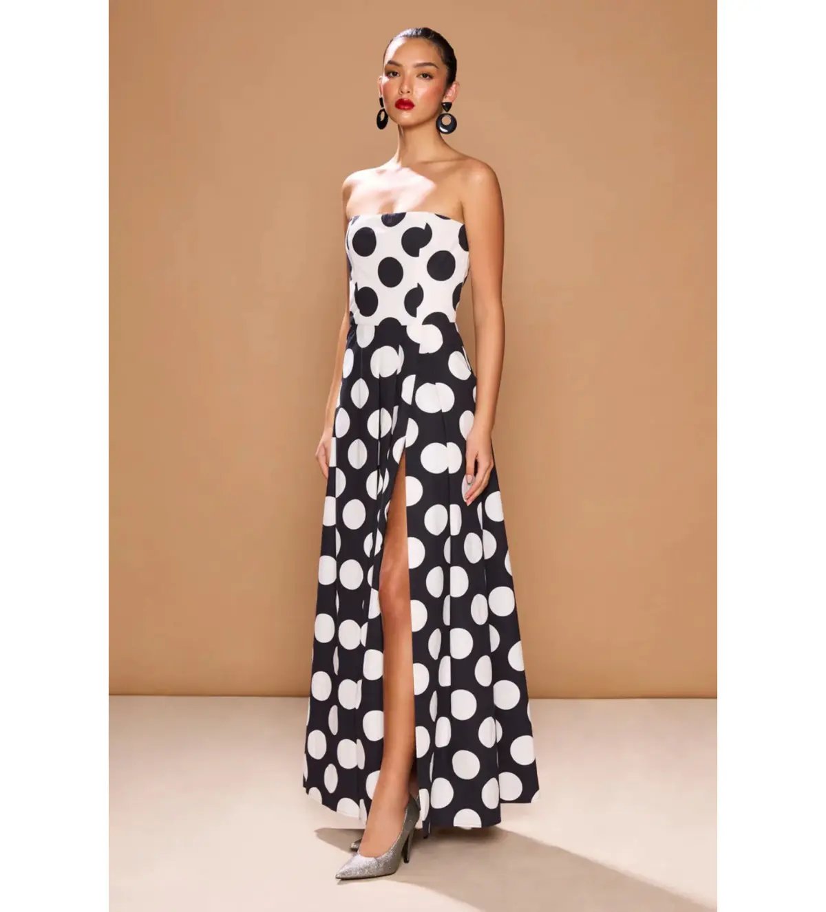 Sonya Moda Sonja Milano Polka Dot Dress Maxi Black Size AU 12 photo 2