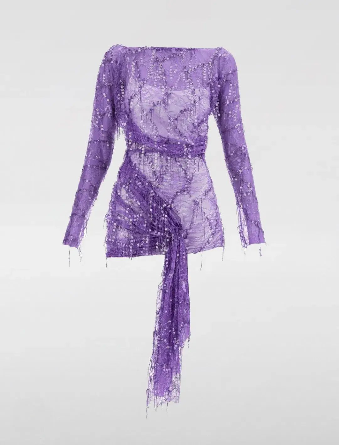Christopher Esber Encased Beaded Ivy Lace Long Sleeve Mini Dress Grape Size 12 photo 7