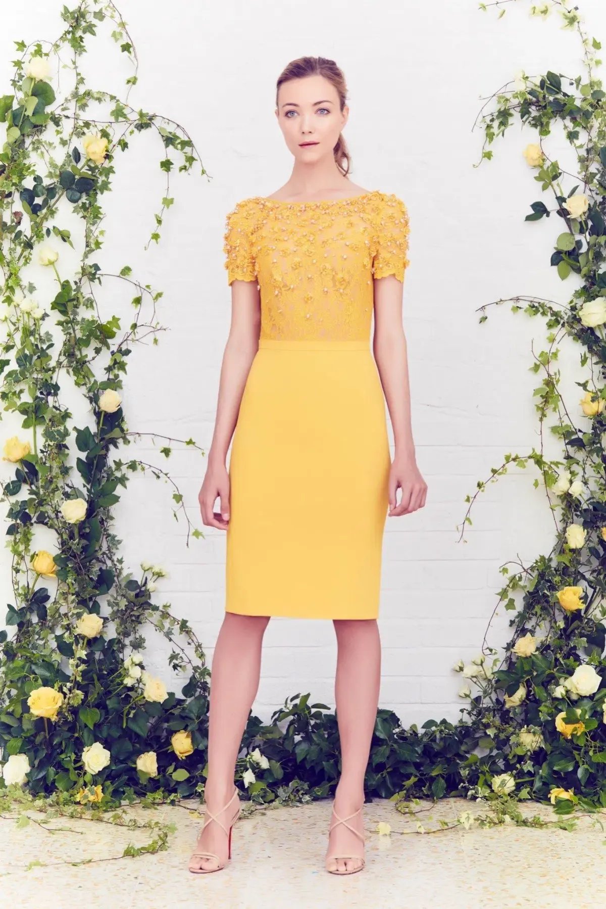 Jenny Packham Embellished Bodice Cocktail Dress Yellow Size 12 photo 3