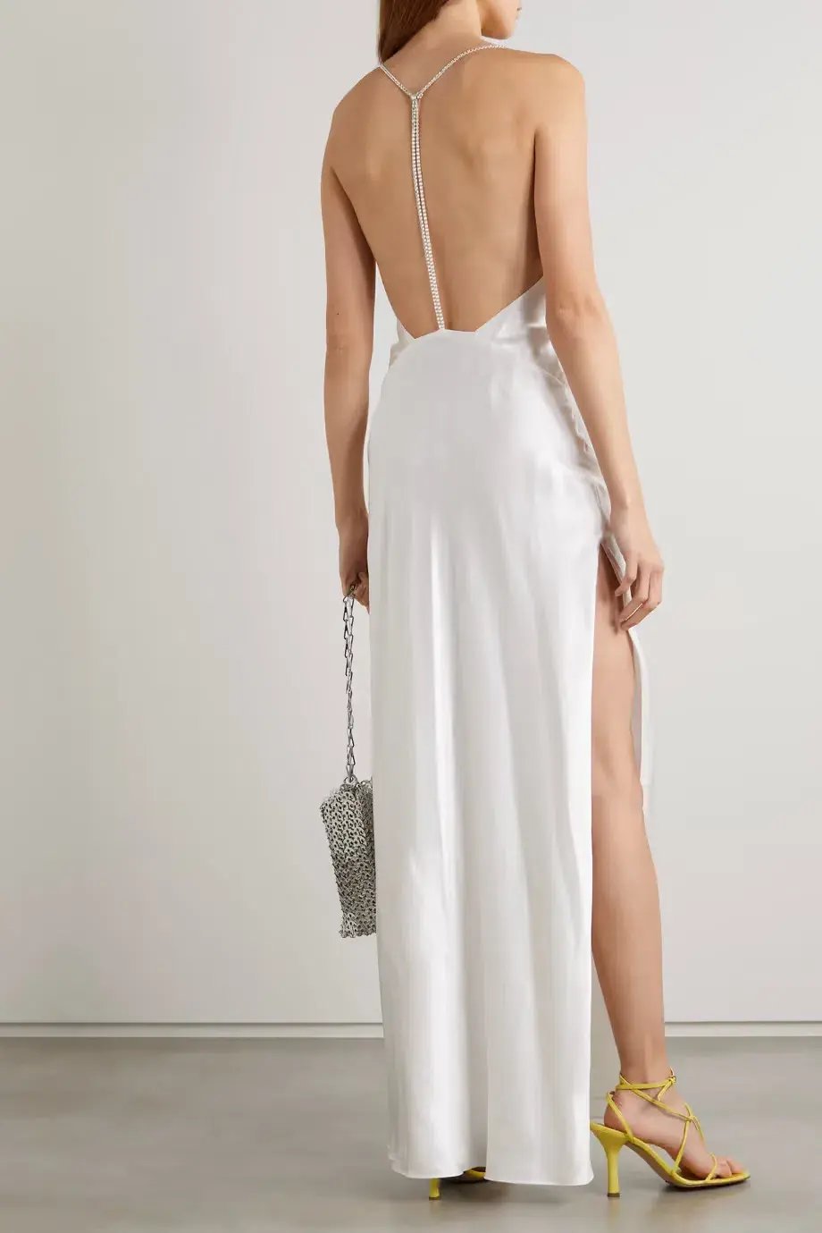 Michael Lo Sordo Georgia Open-Back Crystal-Embellished Silk-Satin Maxi Dress White Size XS/ AU 6 photo 2