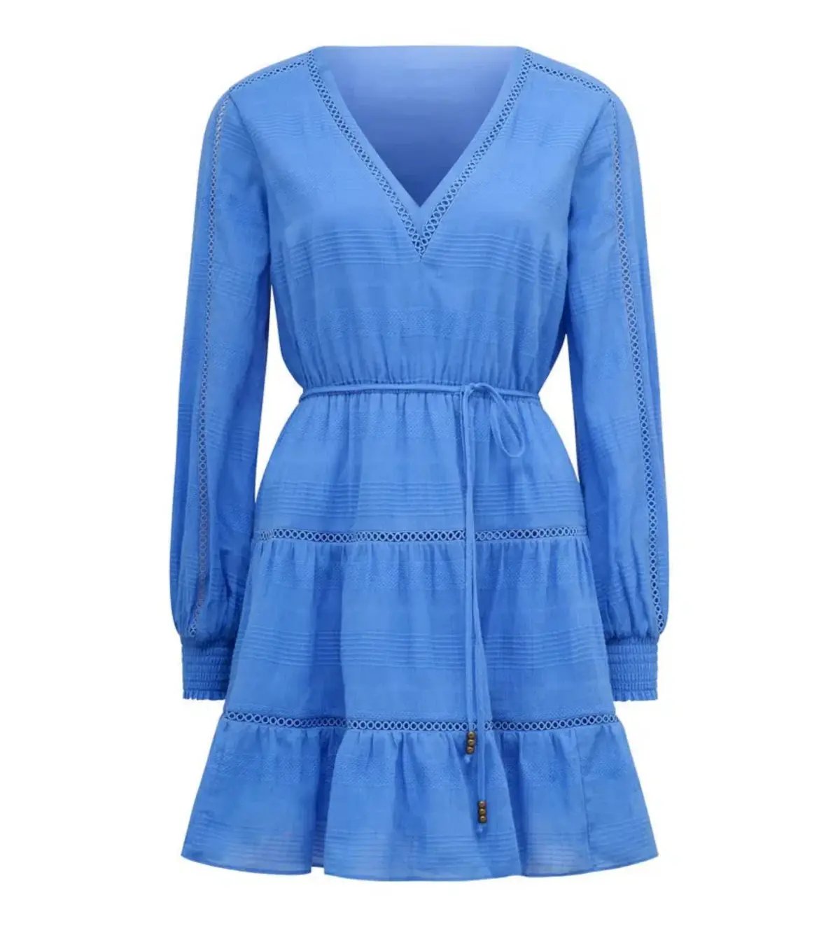 Forever New Raini Long-Sleeve Cotton Mini Dress in Blue Lake Size 14 photo 4