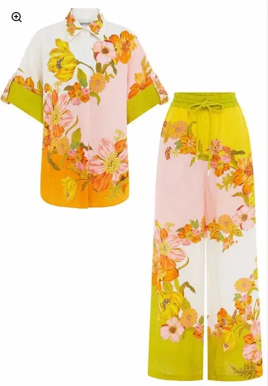 Alemais Silas Shirt and Pants Set Pink Yellow Floral Size 8 photo 3