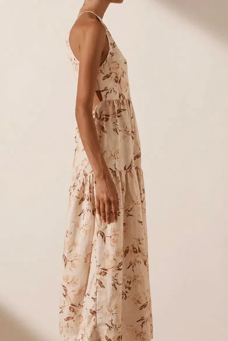 Shona Joy Roxanne Linen Open Back Tiered Midi Dress Floral Size 8 / S photo 5