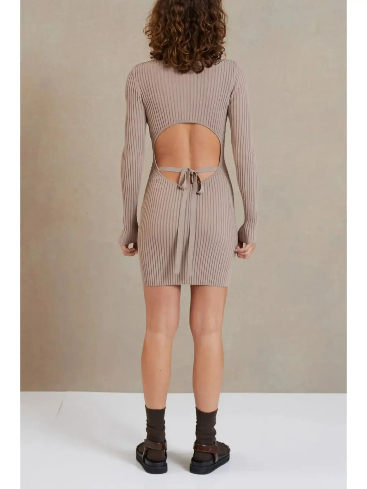 Bec & Bridge Lyla Knit L/S Mini Dress in Fawn Size AU 6 photo 2