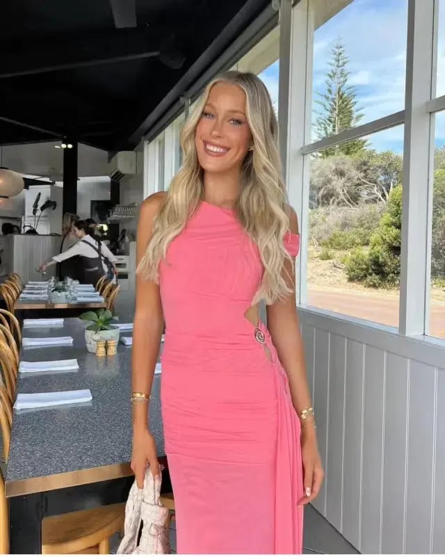 Bec & Bridge Kailani Asym Dress Grapefruit Pink Size 6 photo 3