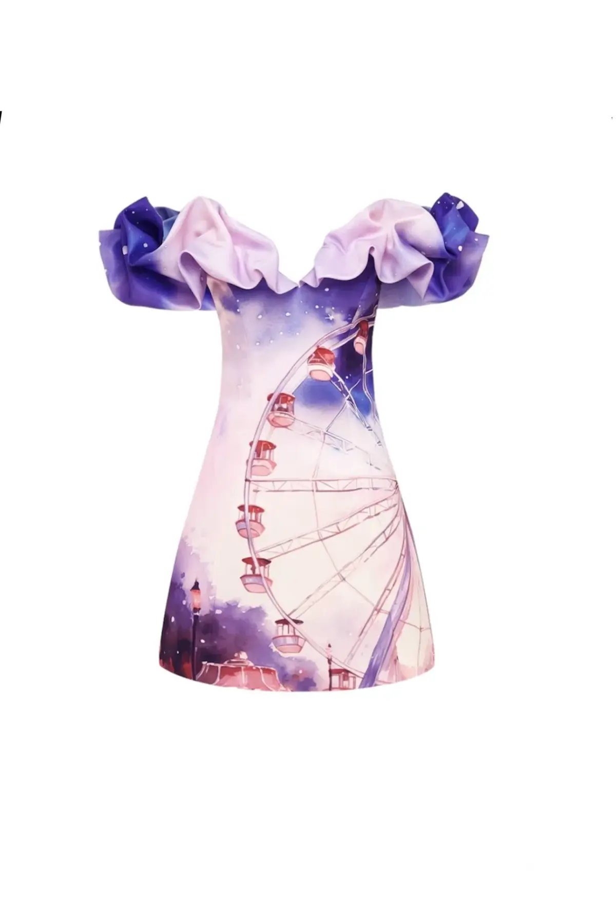 Leo Lin Bella Off Shoulder Frill Mini Dress Fairground Print Size 10 photo 2